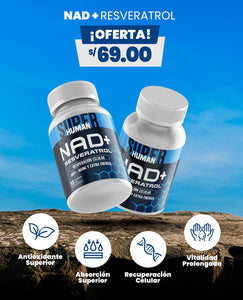 NAD + Resveratrol - Cápsulas de Reparación Celular Antienvejecimiento y Energía Extra (30 Cápsulas) - SuperHuman™